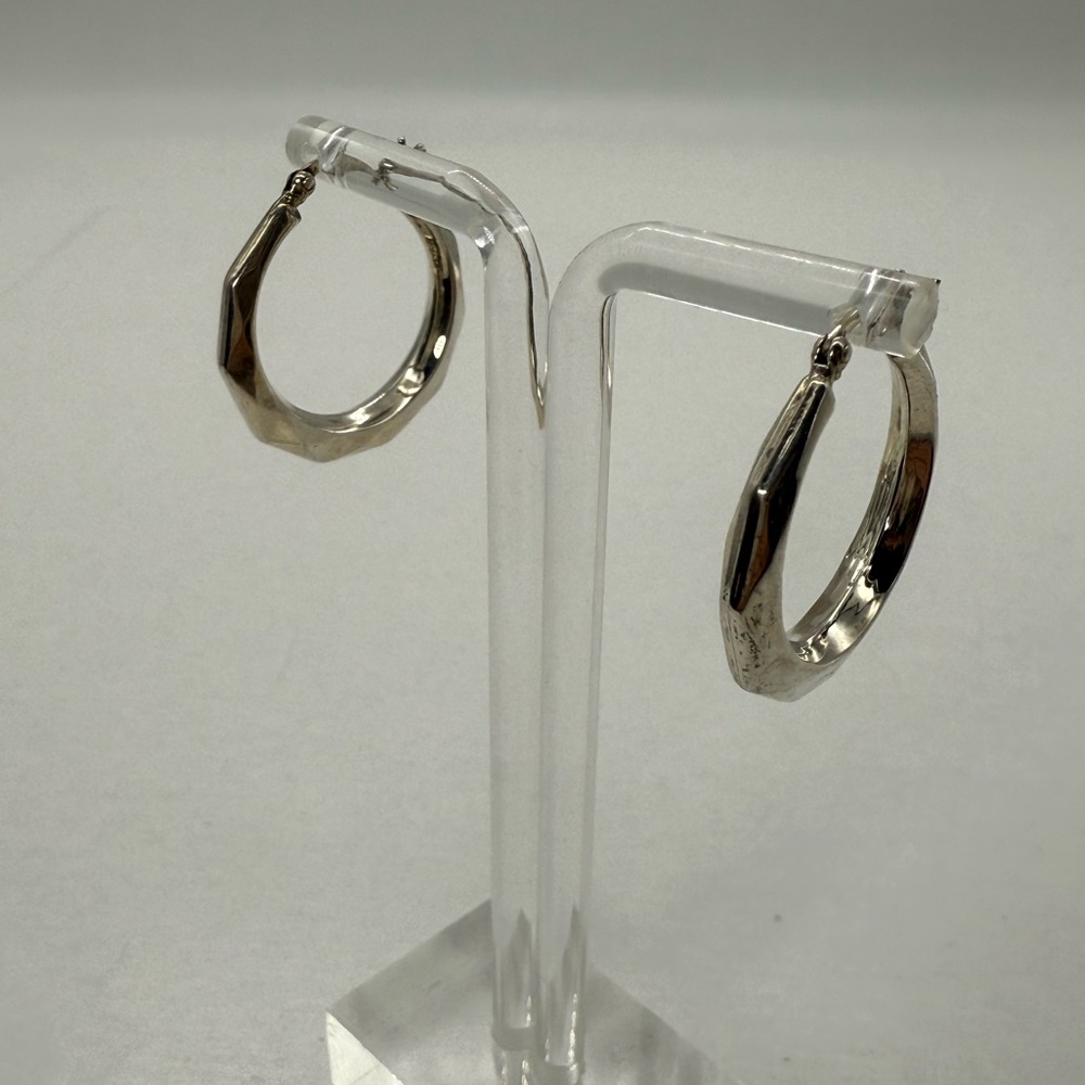 Large Vintage Sterling Silver Sparkly Faceted Hoop Earrings Size 3g+ Gift Ready